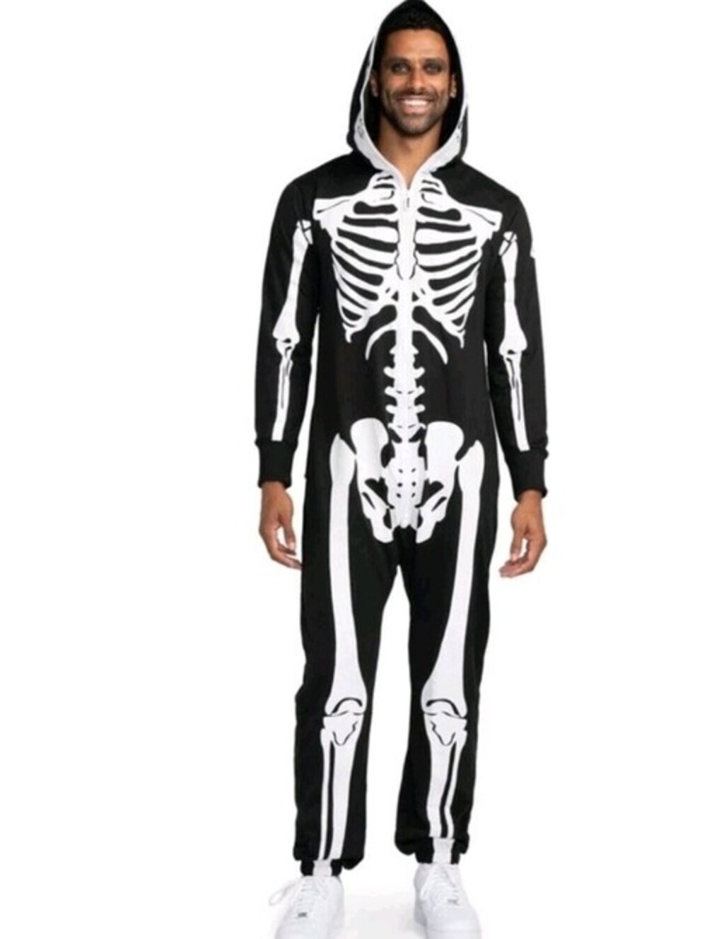 Tipsy Elves Skeleton Costume Jumpsuit Hooded 1 Piece Black L